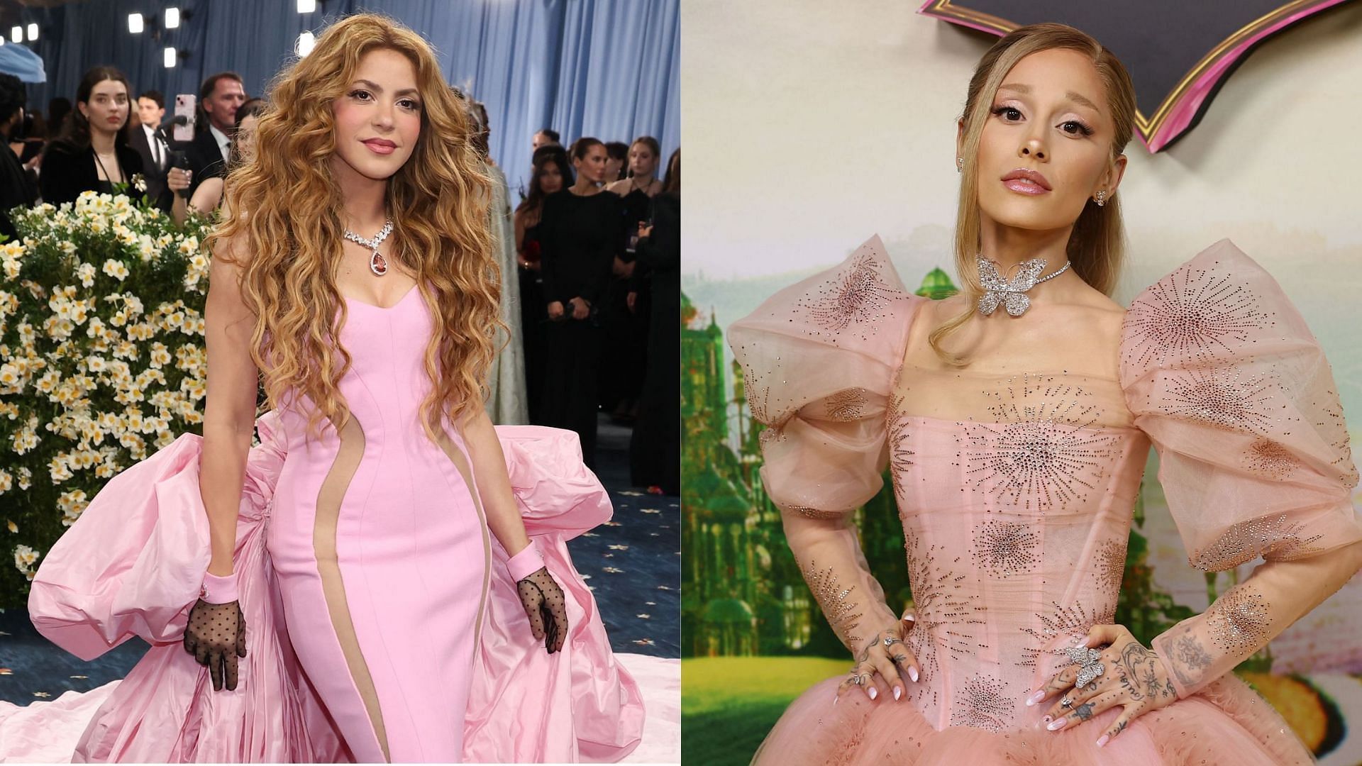 (Left)Shakira from 2025 Met Gala, (Right) Ariana Grande from Wicked (Images via Getty)